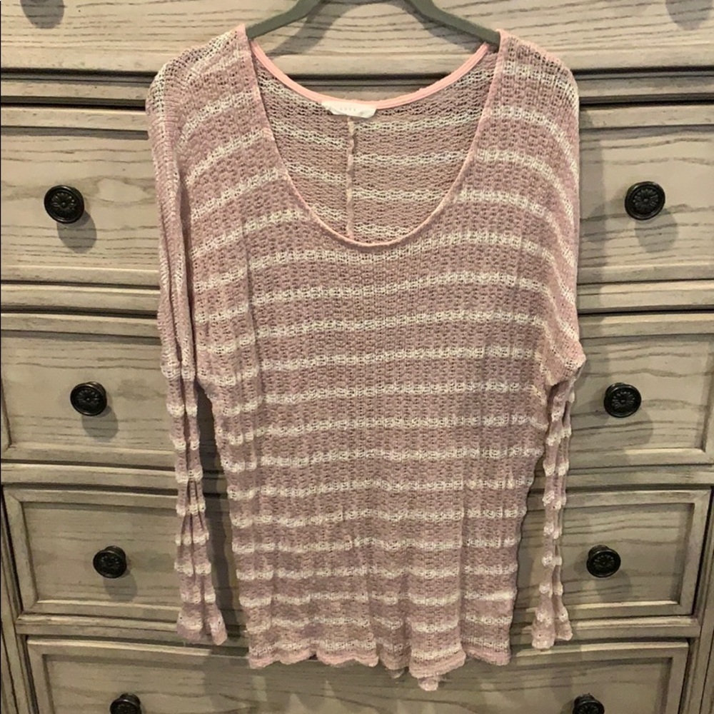 Lush pink and white striped sheer sweater